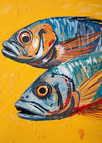 Two Fish Painting on Yellow Background