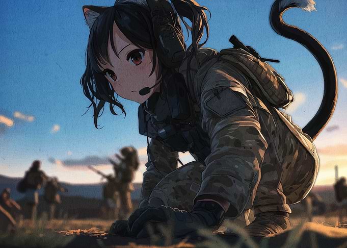 Anime Girl Soldier with Cat Ears