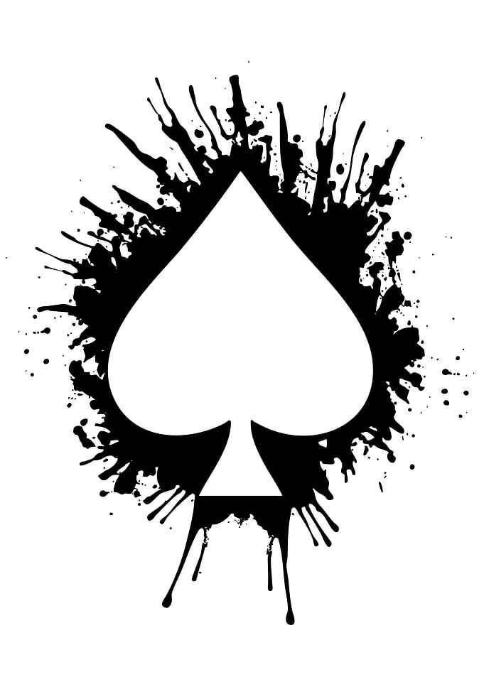 Spade Symbol with Black Ink Splatter