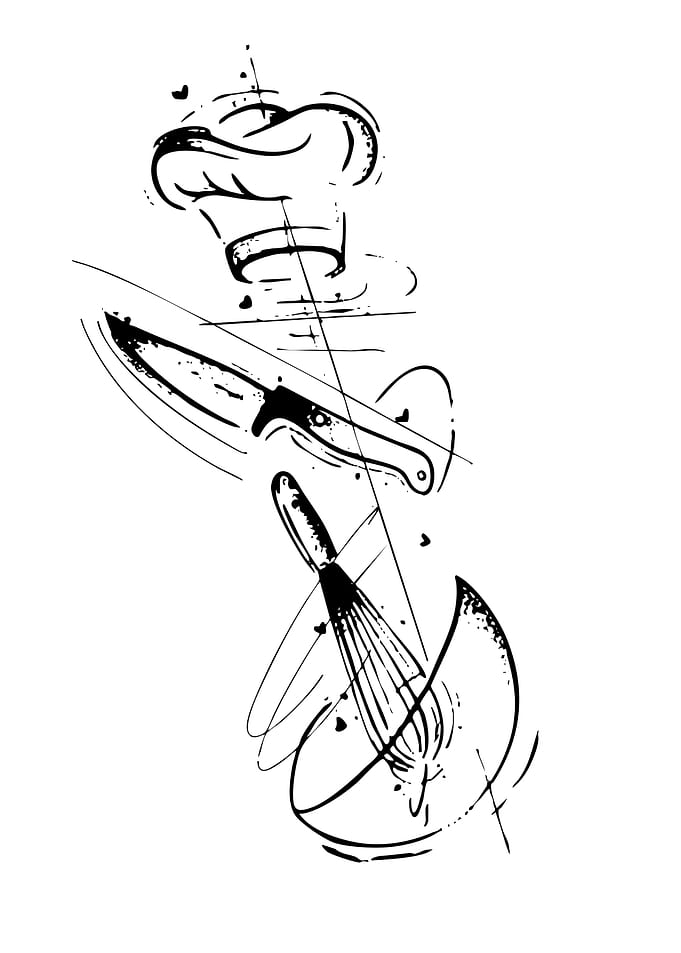 Culinary Tools Black and White Sketch