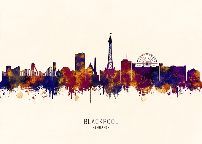 Blackpool England Skyline Watercolor Silhouette