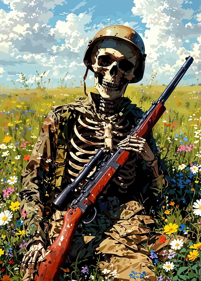 Skeleton Soldier in Flower Field