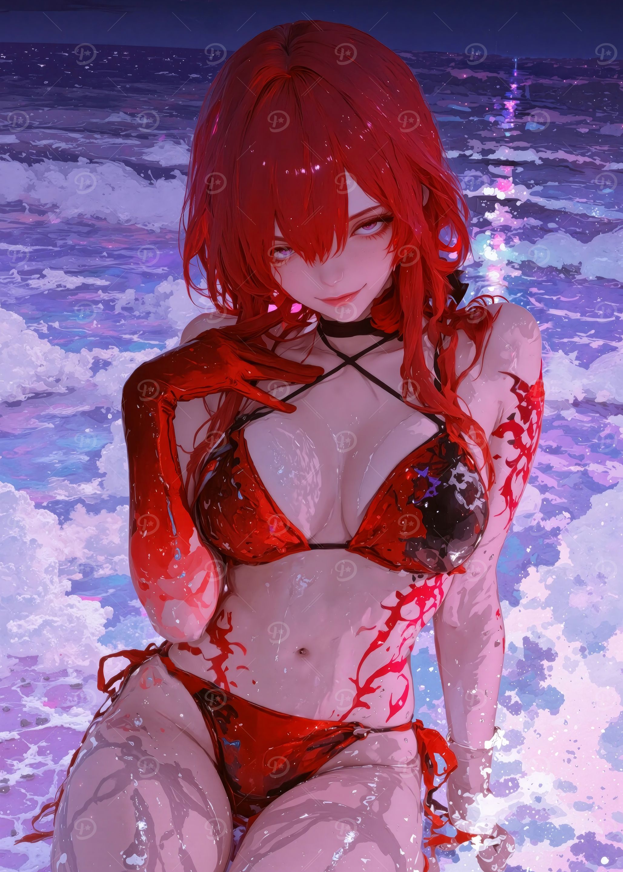 Crimson Glamorous Beach Babe