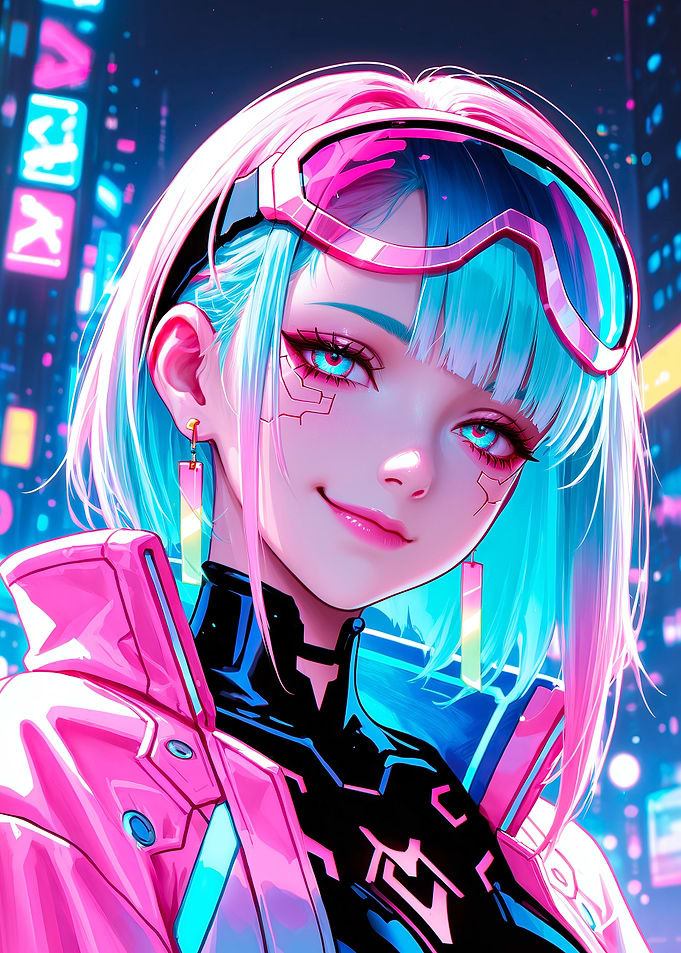 Cyberpunk Girl with Neon Lights
