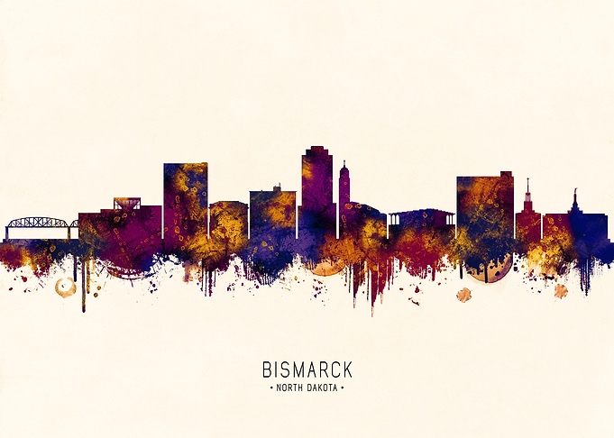 Bismarck North Dakota Skyline Watercolor
