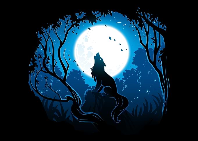 Wolf Howling at the Moon Illustration