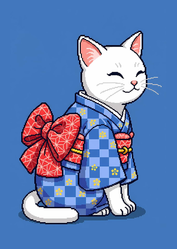 Pixel Art Cat in Kimono