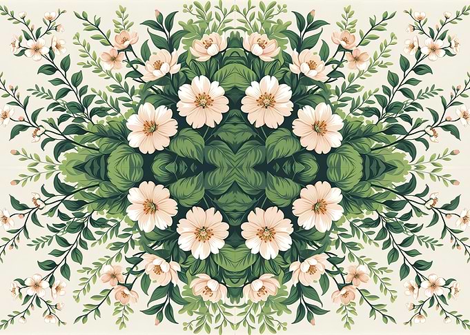 Floral Symmetry: Blossoms and Greenery