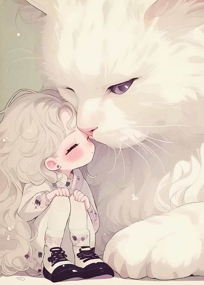 Girl and Giant Cat