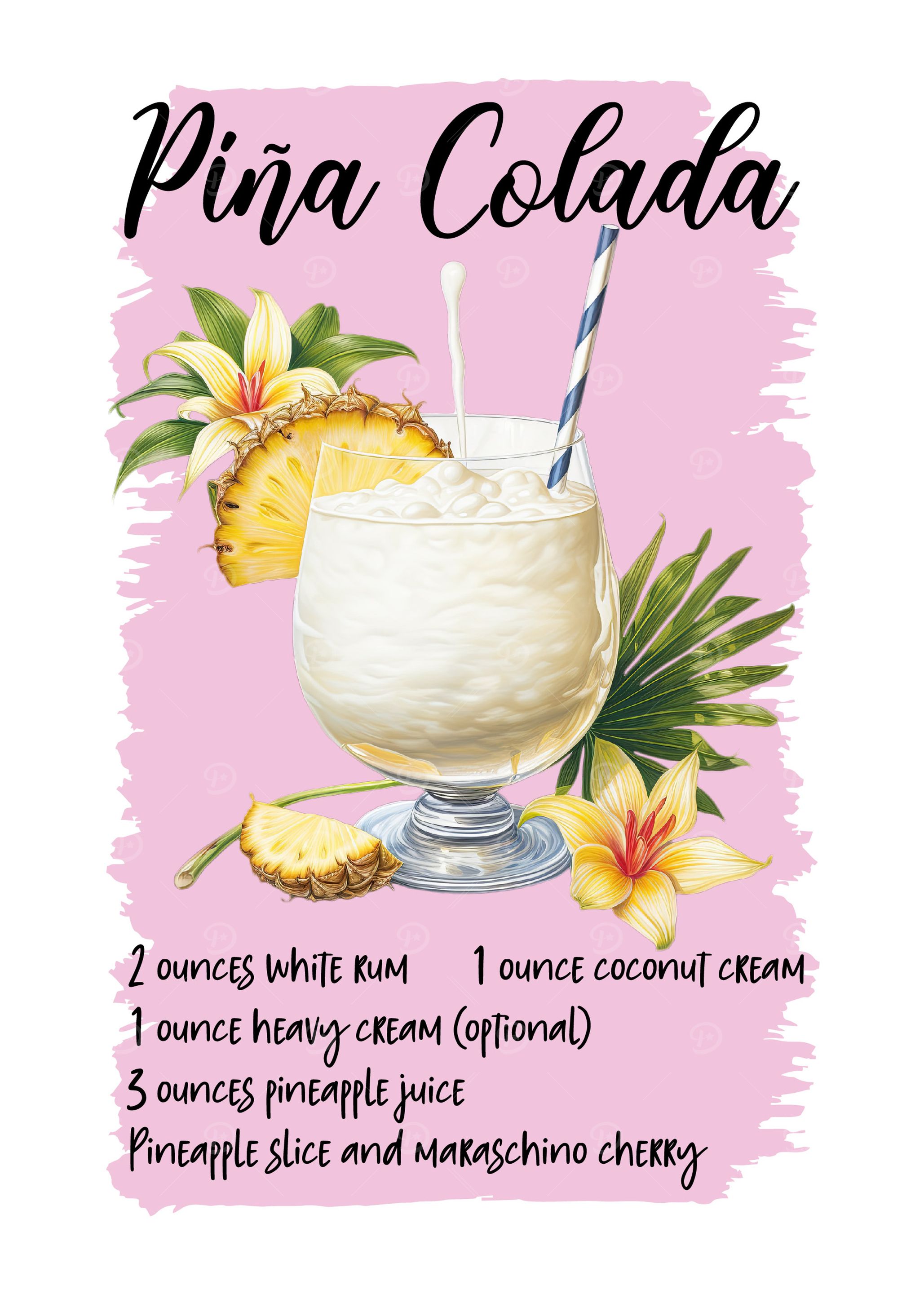 Pina Colada Cocktail Recipe Illustration