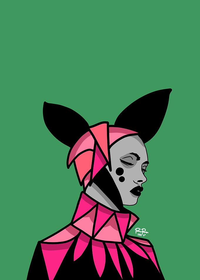 Abstract Woman with Geometric Pink Outfit