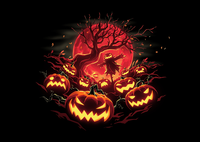 Halloween Night with Pumpkins and Scarecrow