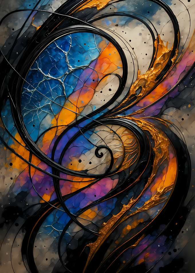 Abstract Porcelain #115 - Abstract Swirls with Gold and Color