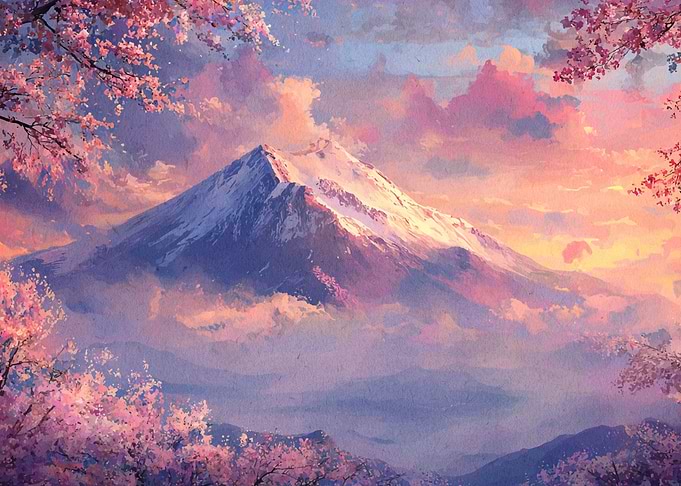 Mount Fuji with Cherry Blossoms Painting