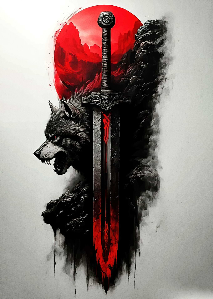 Wolf Sword Red Moon Fantasy