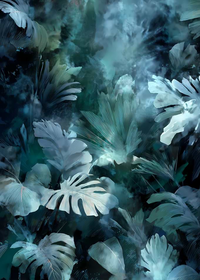 Teal Tropical Leaves Pattern