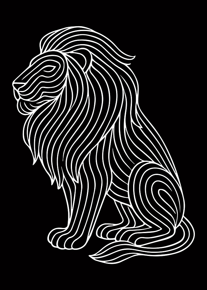 Abstract Lion Line Art on Black