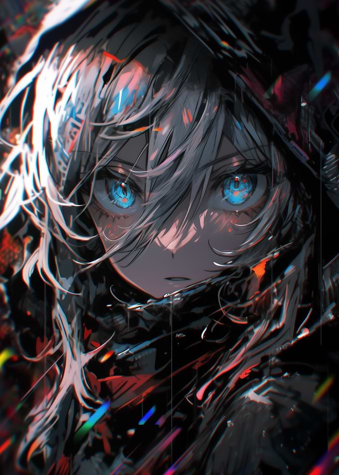 Anime Girl with Glowing Blue Eyes