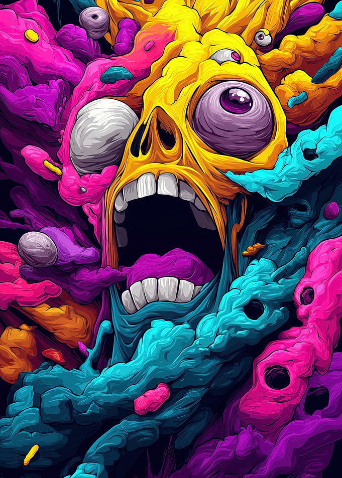 Colorful Screaming Skull