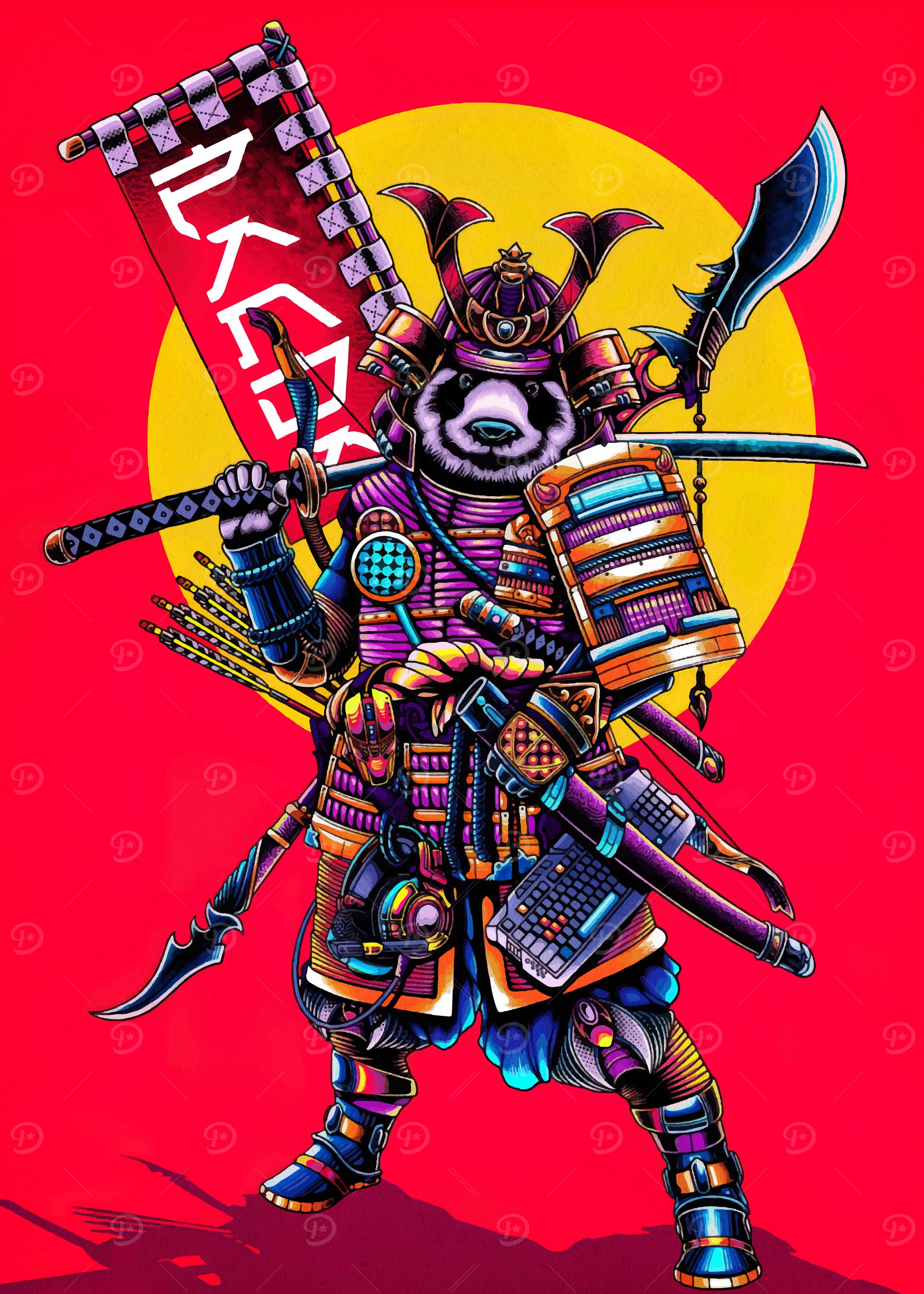 Samurai Panda Warrior Illustration