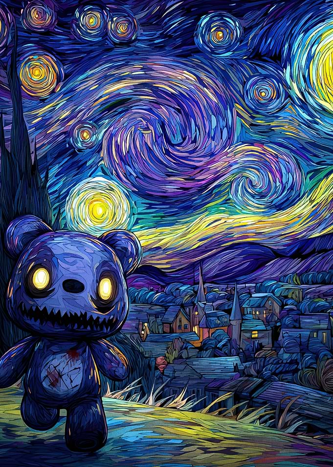 Starry Night with Scary Teddy Bear