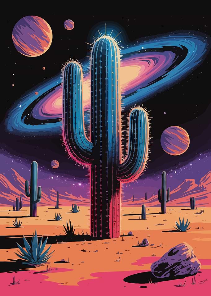 Cactus Desert Galaxy Digital Art