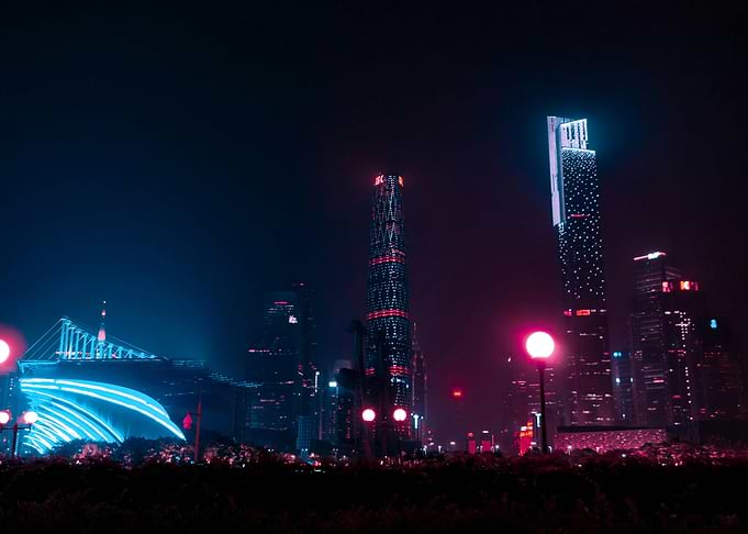 Night Cityscape with Neon Lights