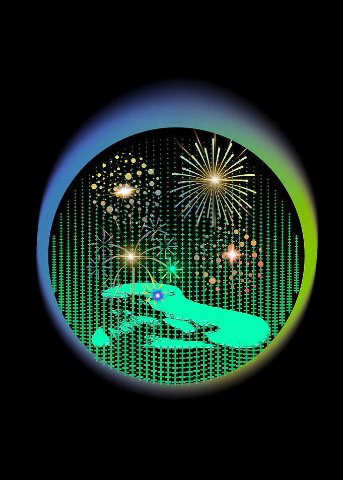 Fireworks over Green Landscape Digital Art