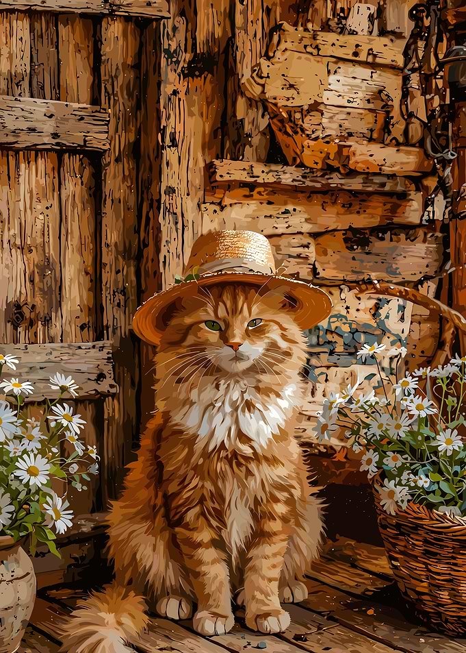 Cat with Hat and Daisies