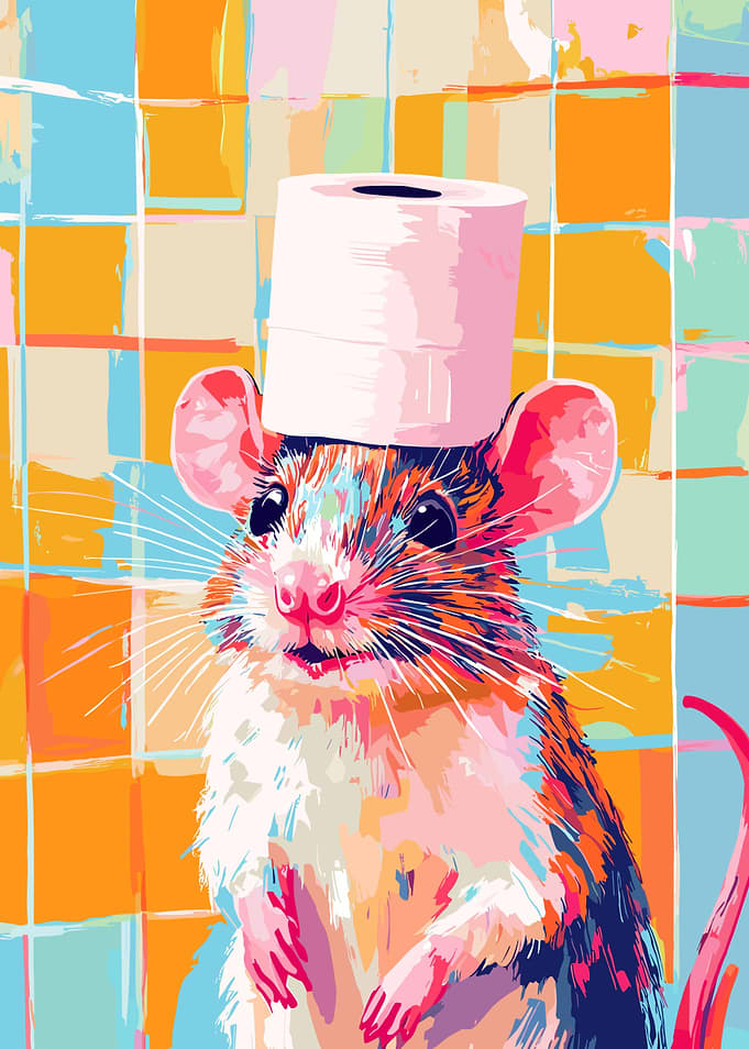 Colorful Rat with Toilet Paper Hat
