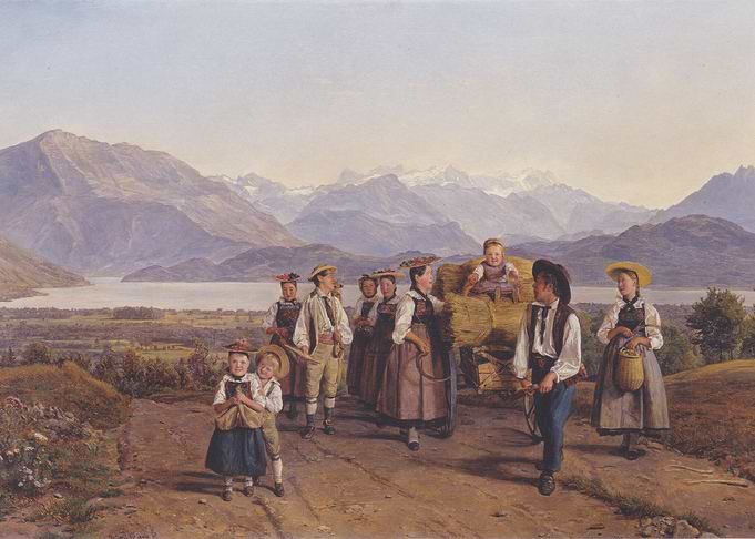 Swiss Alps Village Scene Painting