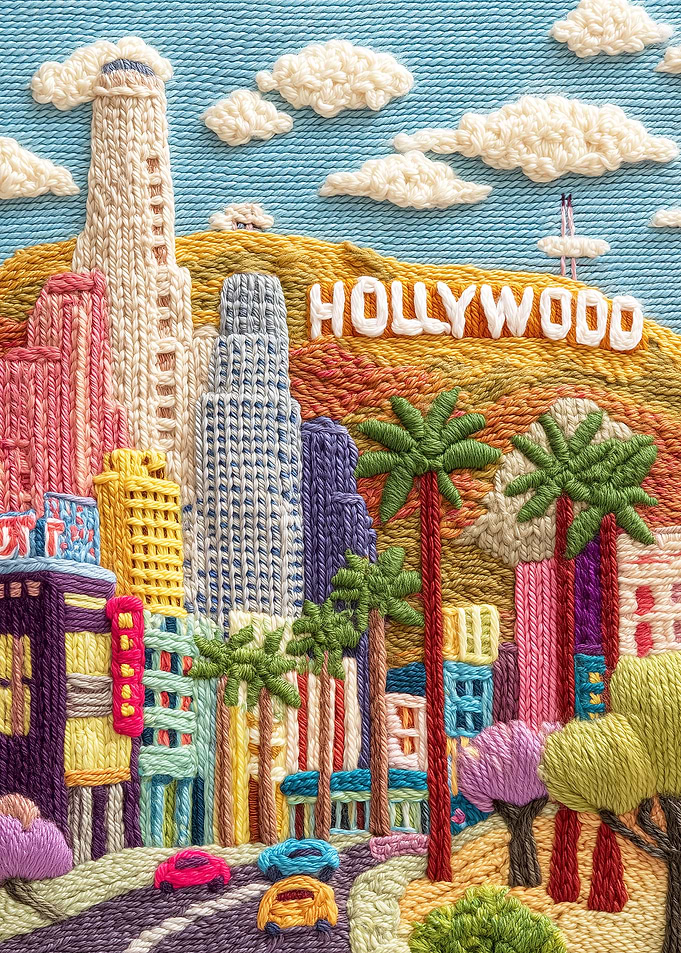 Los Angeles Skyline Embroidery Art