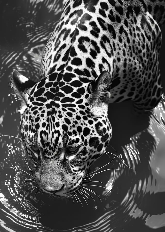 Jaguar in Water, Black and White