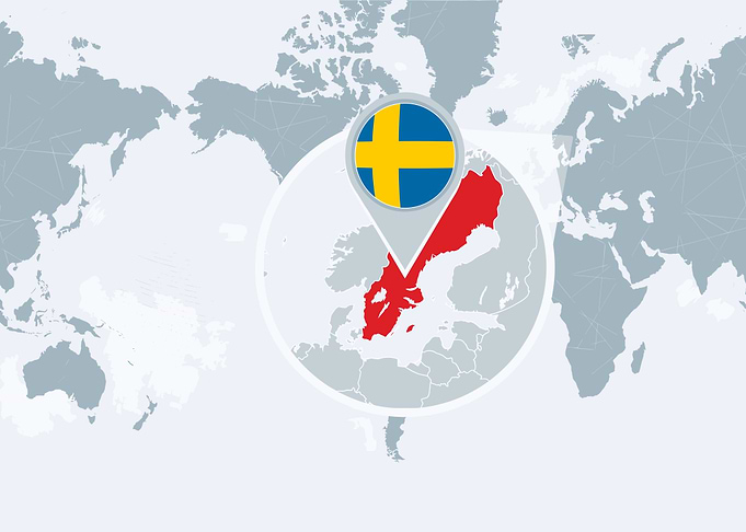 Sweden on World Map with Flag