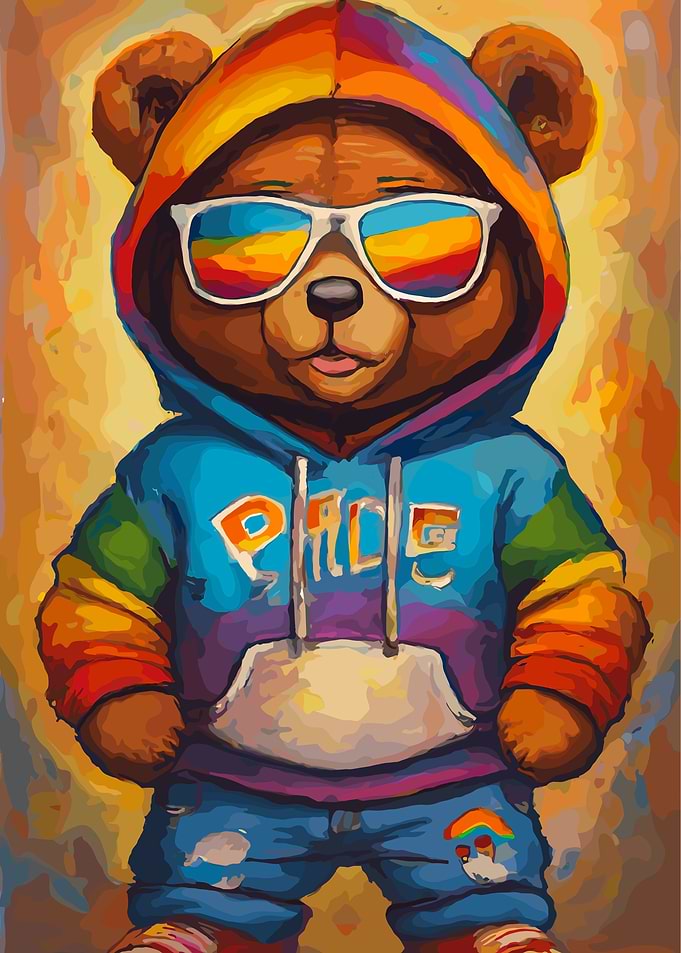 Cool Teddy Bear with Rainbow Hoodie