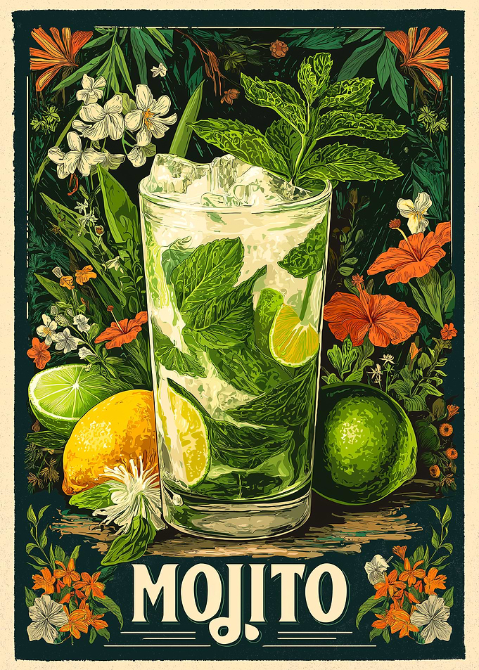 Refreshing Mojito Cocktail with Floral Accents