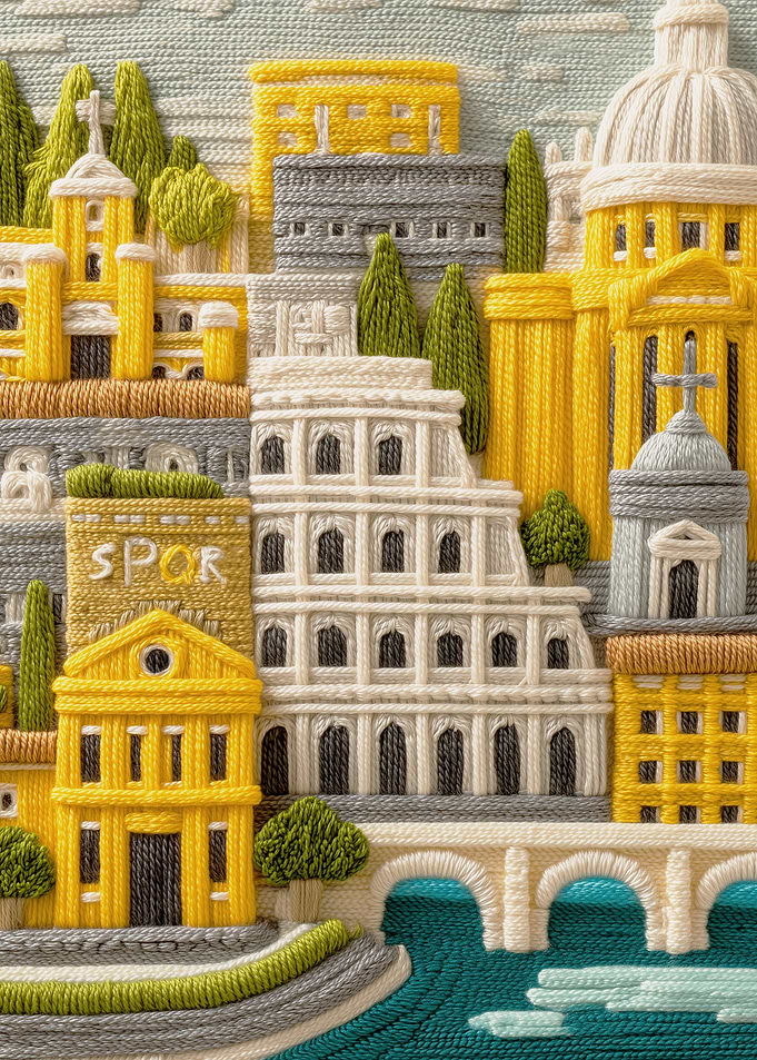 Rome Skyline Embroidery Art