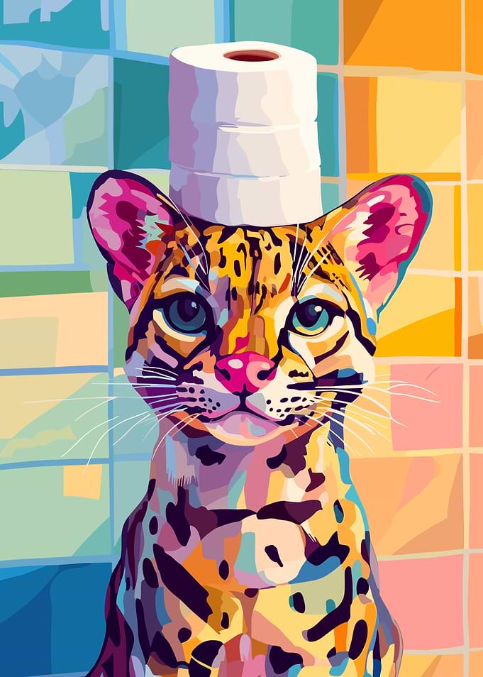 Ocelot with Toilet Paper Hat