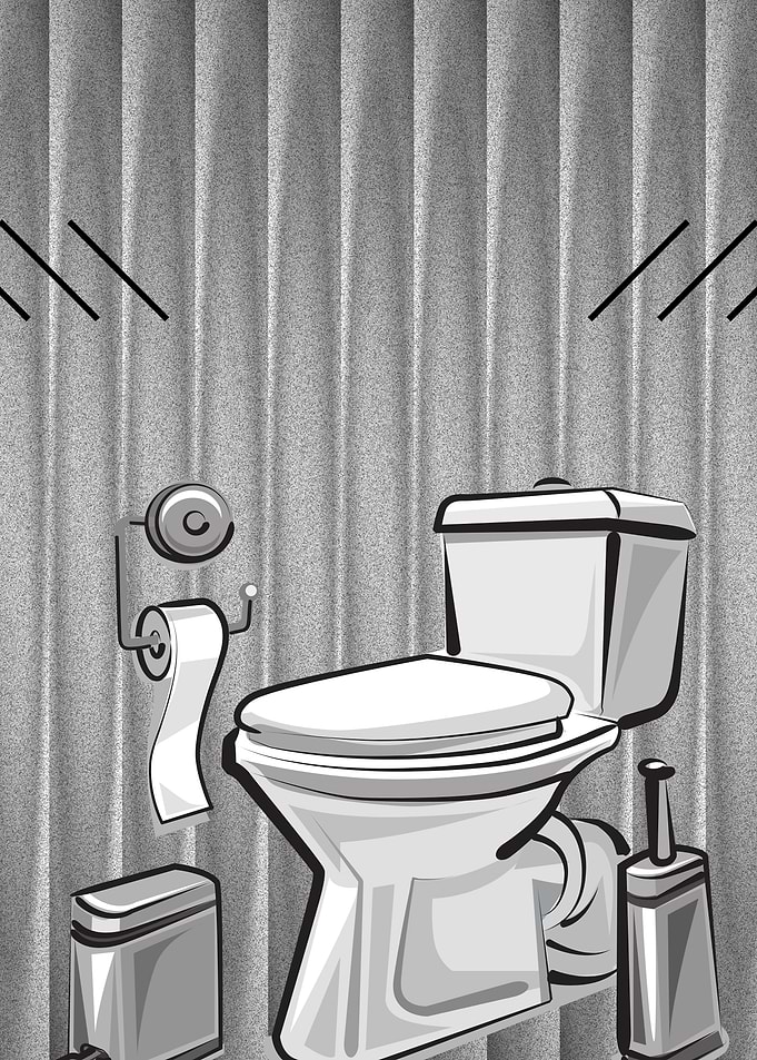 Monochrome Bathroom Interior Cartoon Illustration