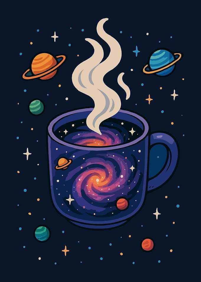 Cosmic Coffee Cup Illustration