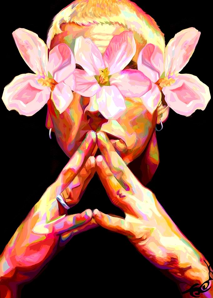 Eminem Floral Portrait with Hands