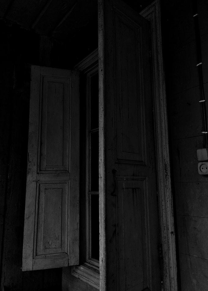 Open Window with Shutters in Monochrome