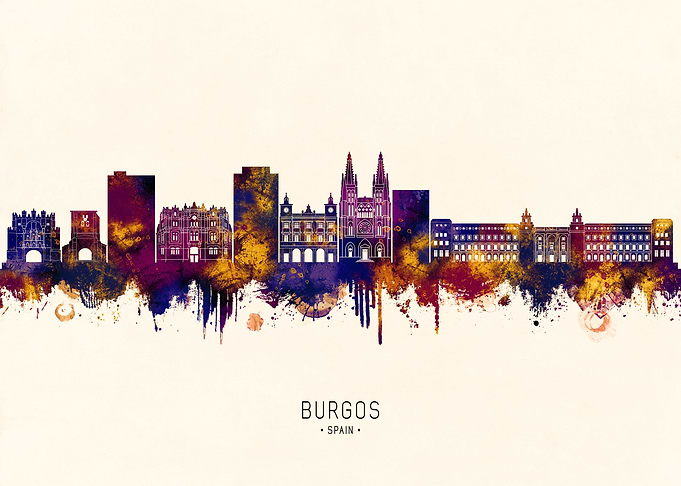 Burgos Spain Skyline Watercolor Art