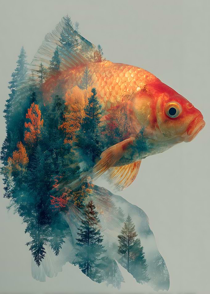 Fish and Forest Double Exposure