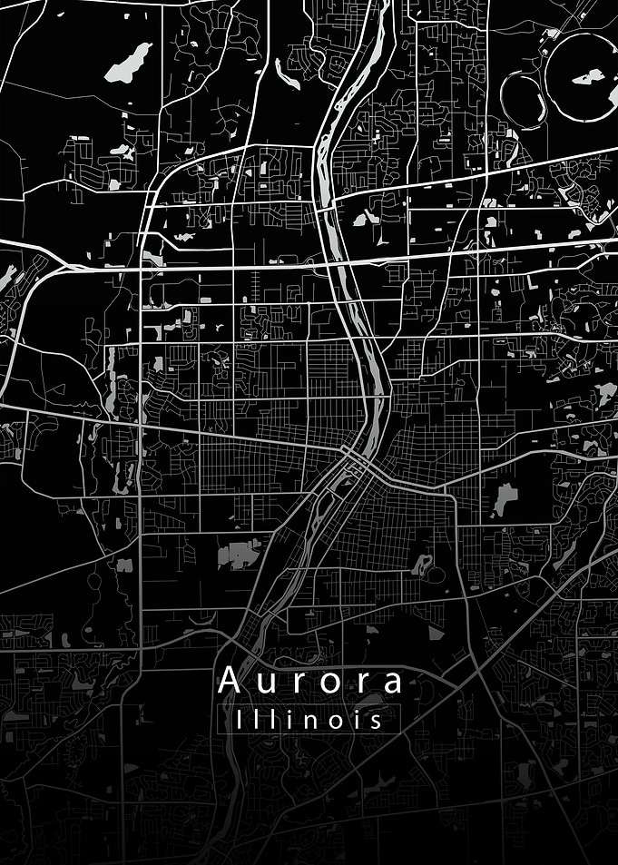 Aurora Illinois City Map black