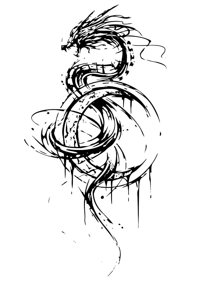 Black and White Dragon Ink Sketch
