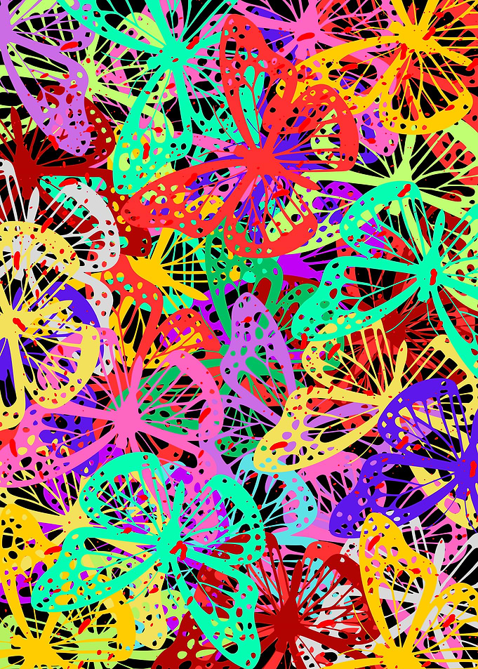 Colorful Butterfly Pattern on Black Background