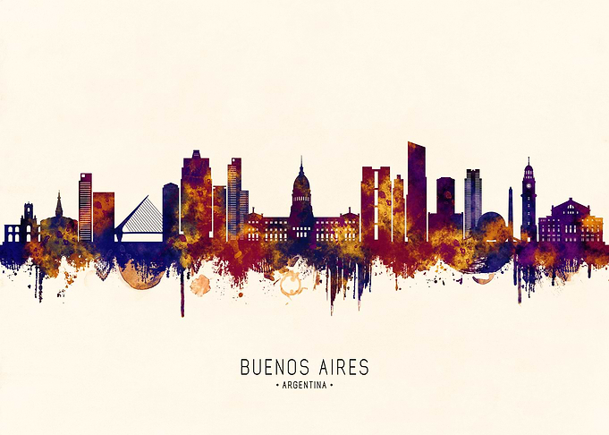 Buenos Aires Skyline Watercolor Silhouette
