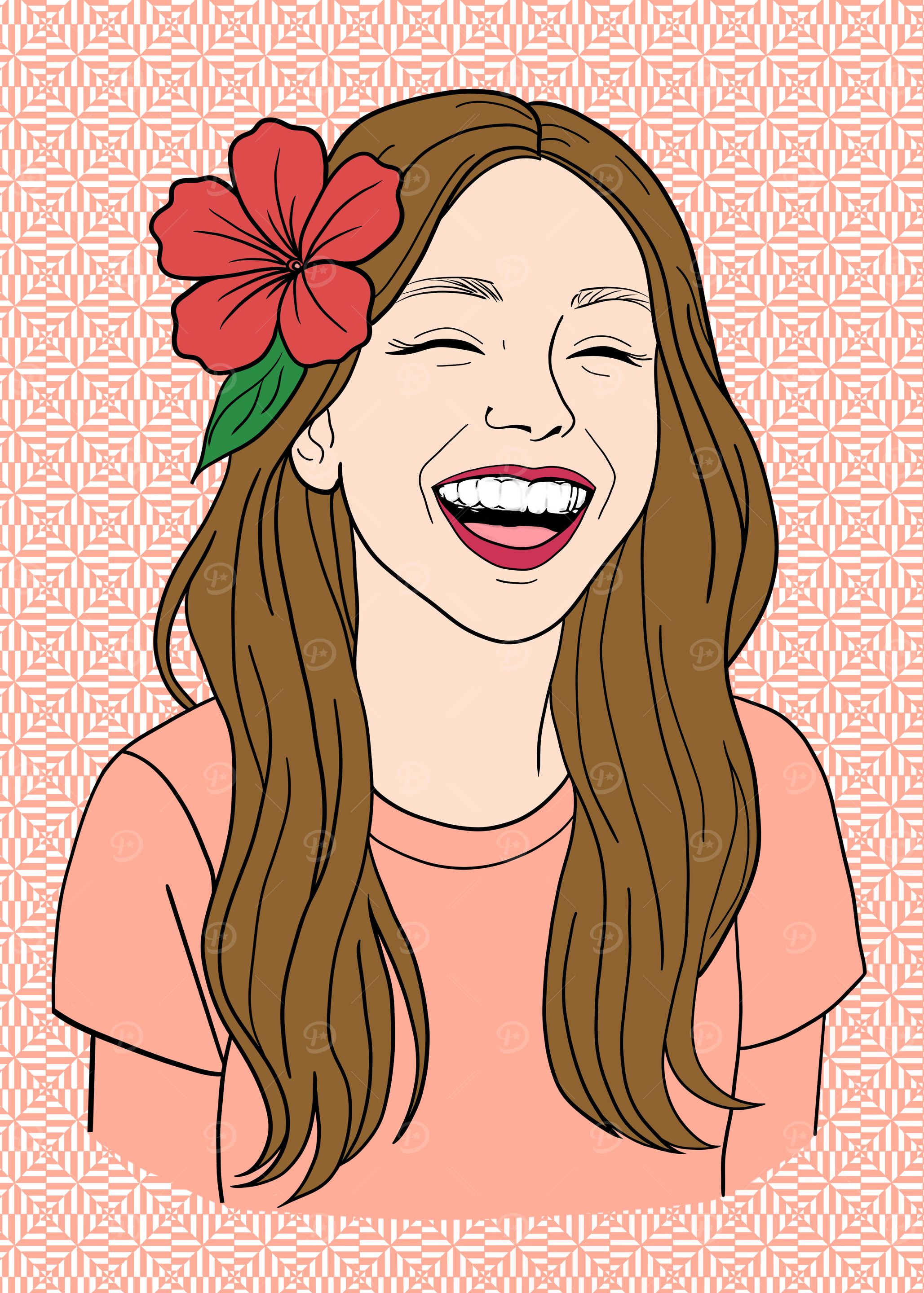 Happiness - Laughing Woman with Flower in Hair