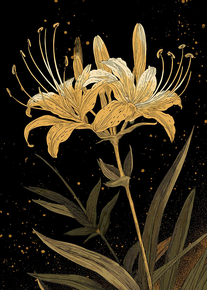 Golden Lily on Black Background